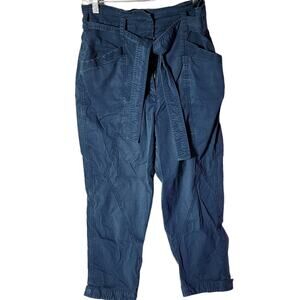 Anthropologie Ellie Belted Utility Pants Womens 10 Teal Blue Trousers Belted